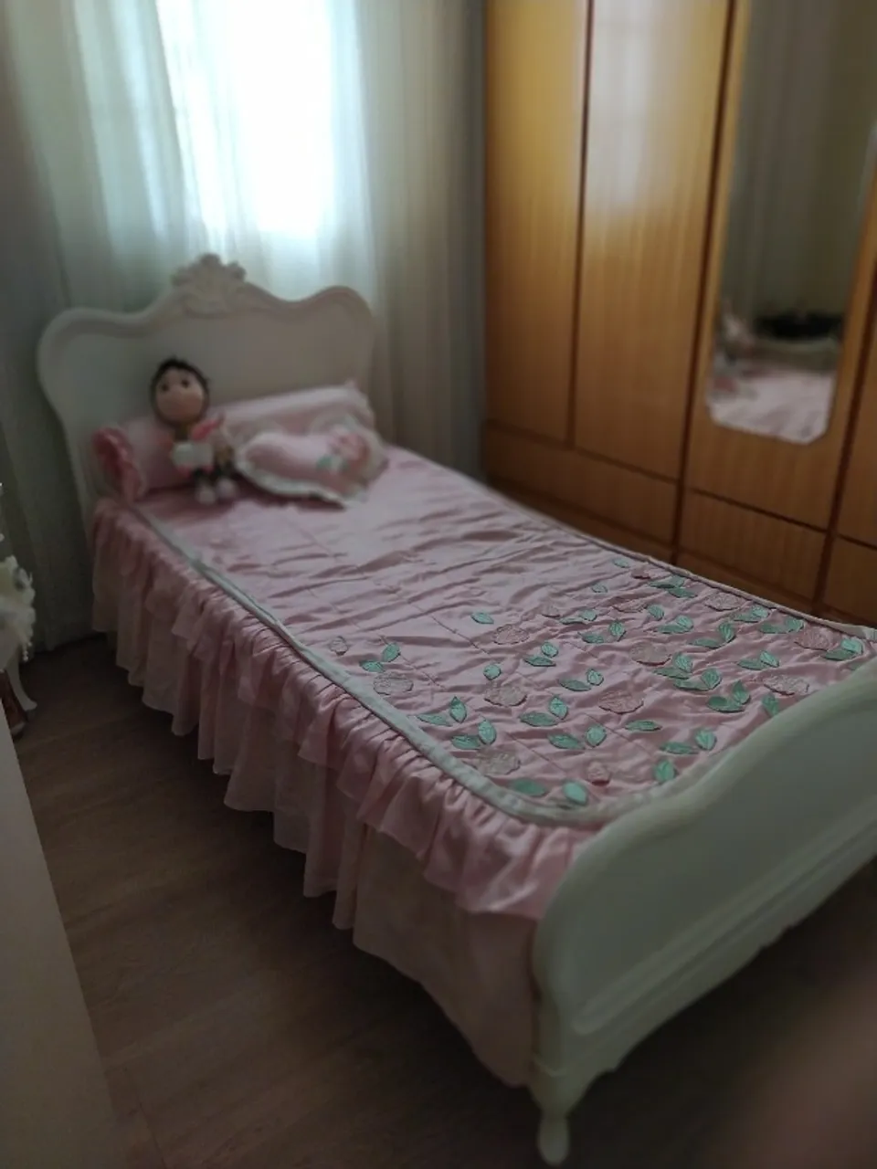Cama de solteiro com cabeceira + criado - estilo provençal Luis XV, Vintage