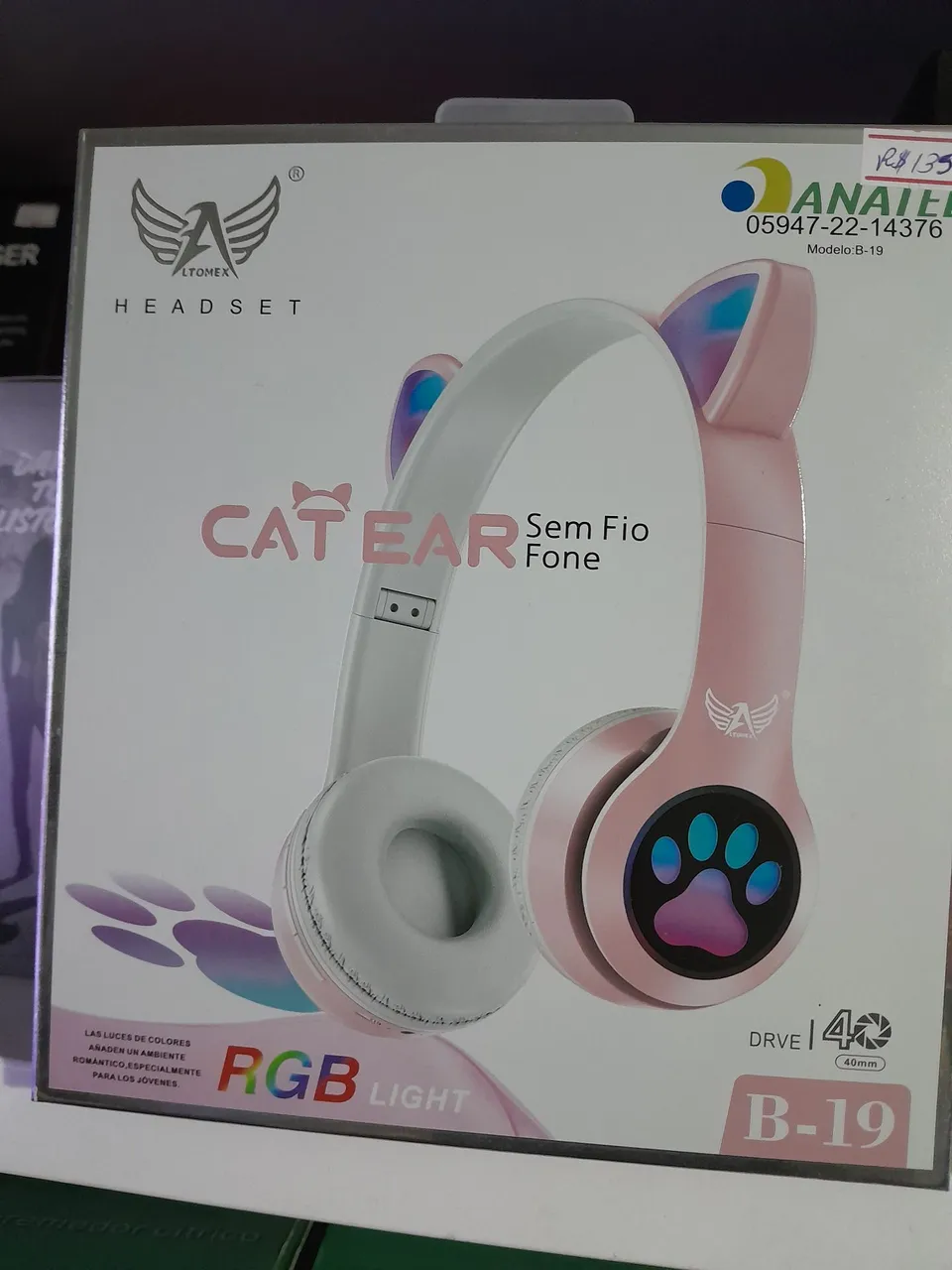 Fone de Ouvido Bluetooth Sem Fio Cat Ear RGB - B-19