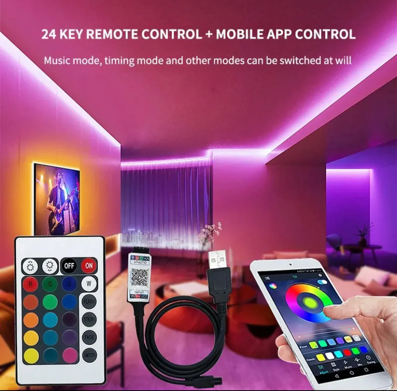 Fita LED RGB com controle remoto e app - Iluminação inteligente