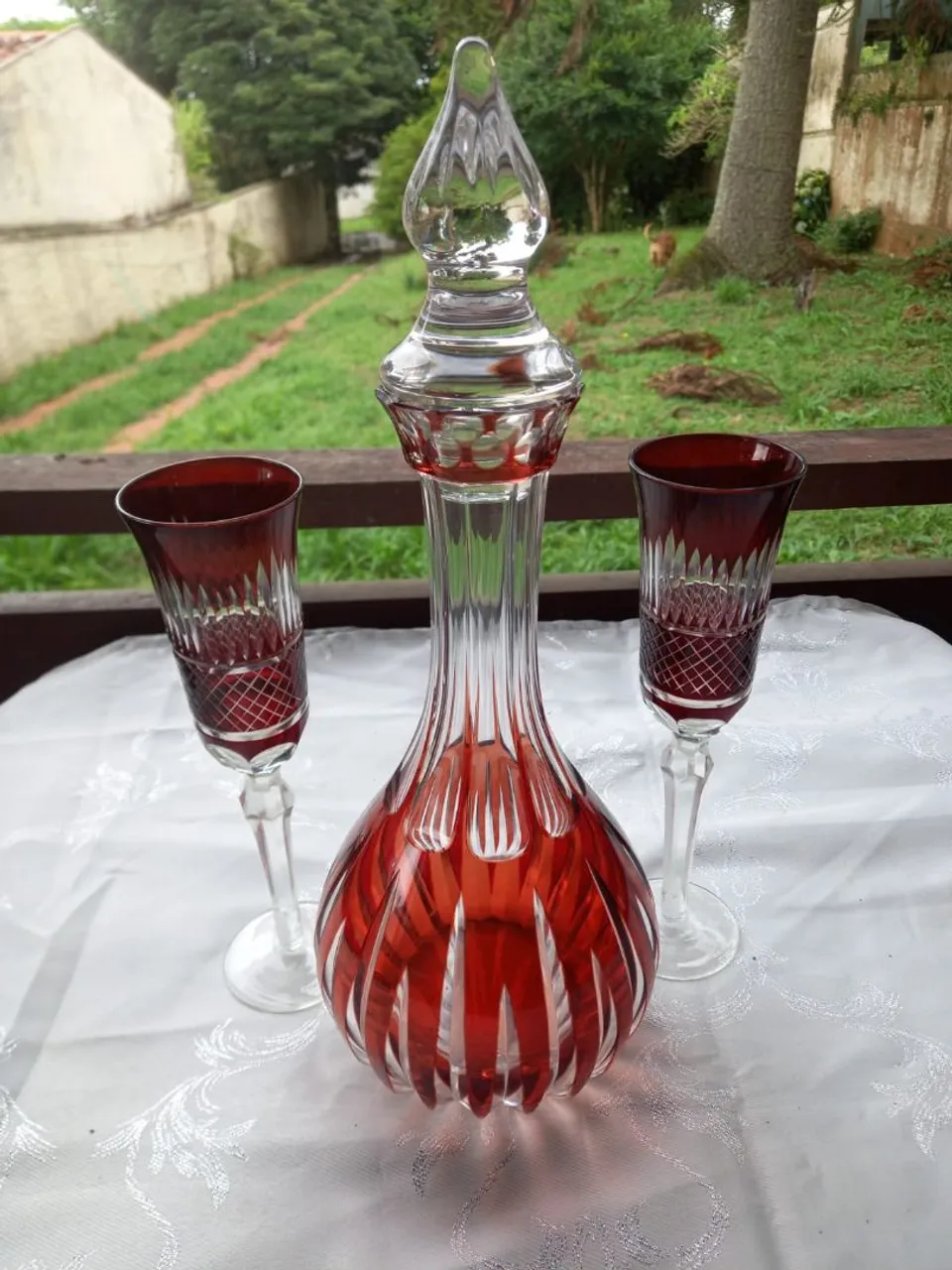 Conjunto de Cristal Rubi Decantador e Taças