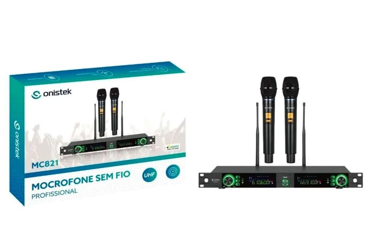 Microfone Sem Fio Profissional Onistek MC821 - UHF - 2 Microfones