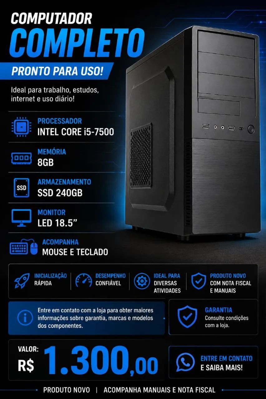 Computador Completo Intel Core i5-7500 - Pronto para Uso