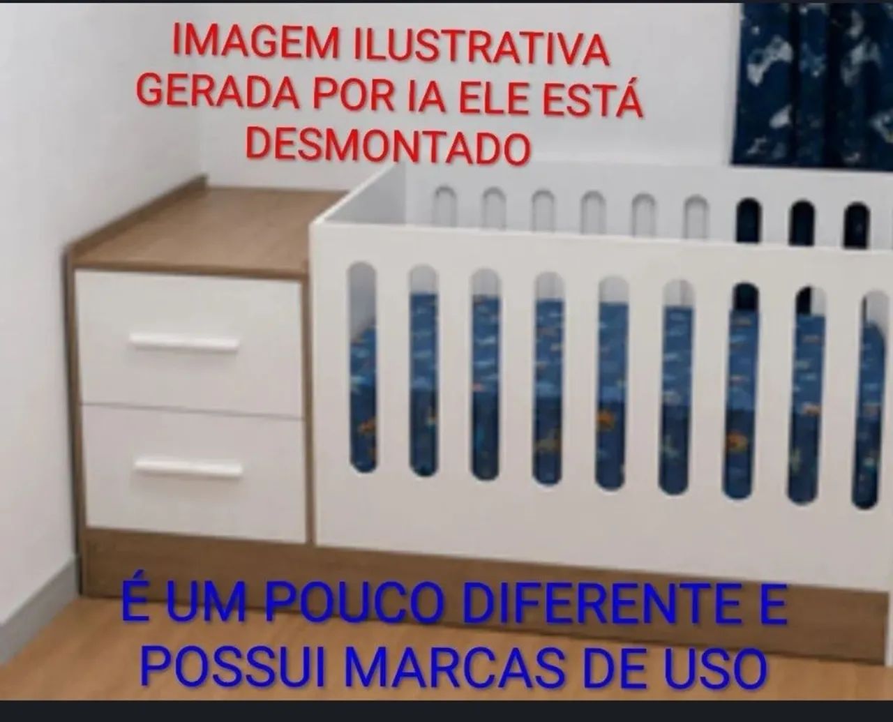 Berço + cama + cômoda com trocador + 2 colchões 
