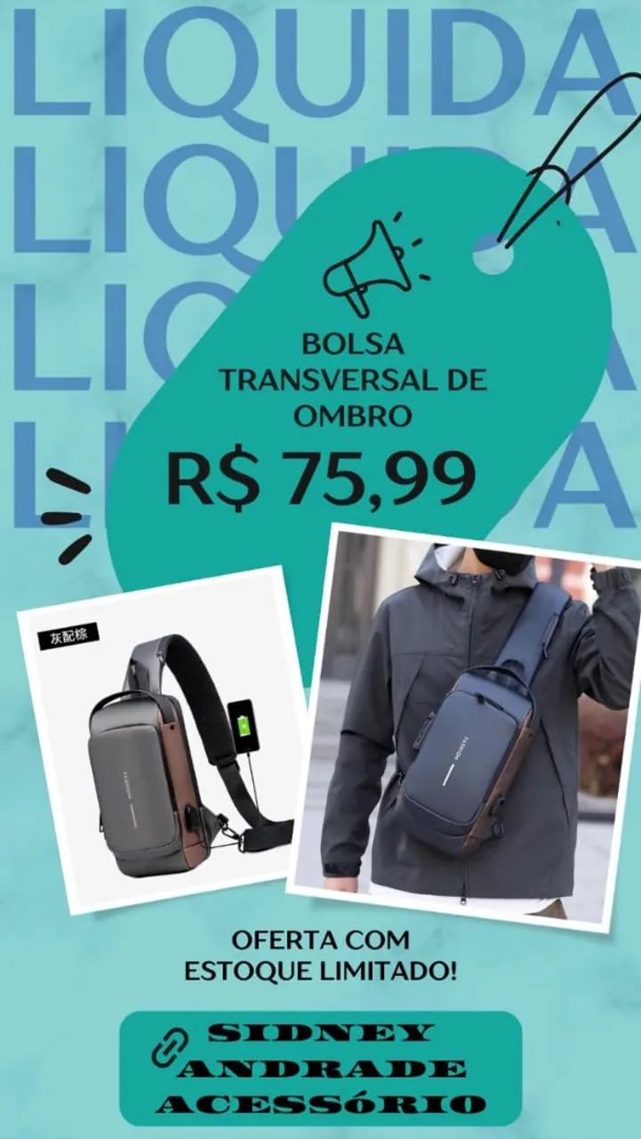 Bolsa transversal microfibra, ombro e costa, com entra USB e cadeado com senha - Foto 2