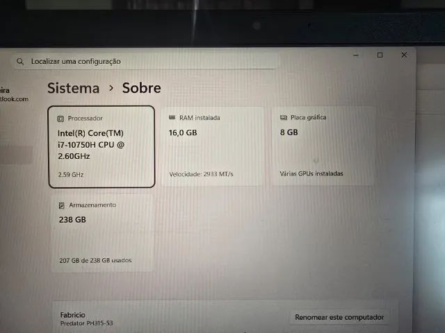 NootBook Gamer Predator Helios 300 - Foto 2