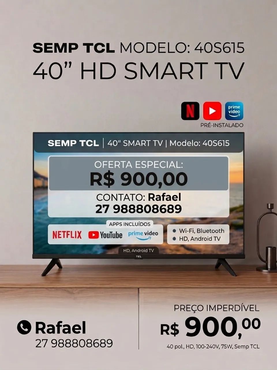 Smart TV LED 40" SEMP TCL (Android) - Impecável