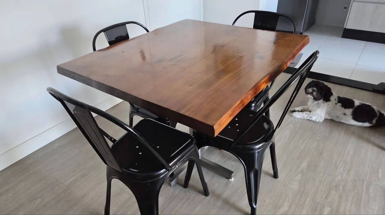 Mesa madeira maciça estilo industrial (SEM CADEIRAS) - Foto 2