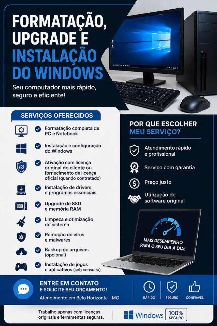  Formatação, Ativação Windows e Upgrades em PC