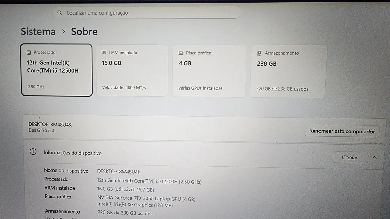 NOTEBOOK DELL G15 CORE I5 12H 16GB RAM, RTX 3050 4GB  - Foto 2