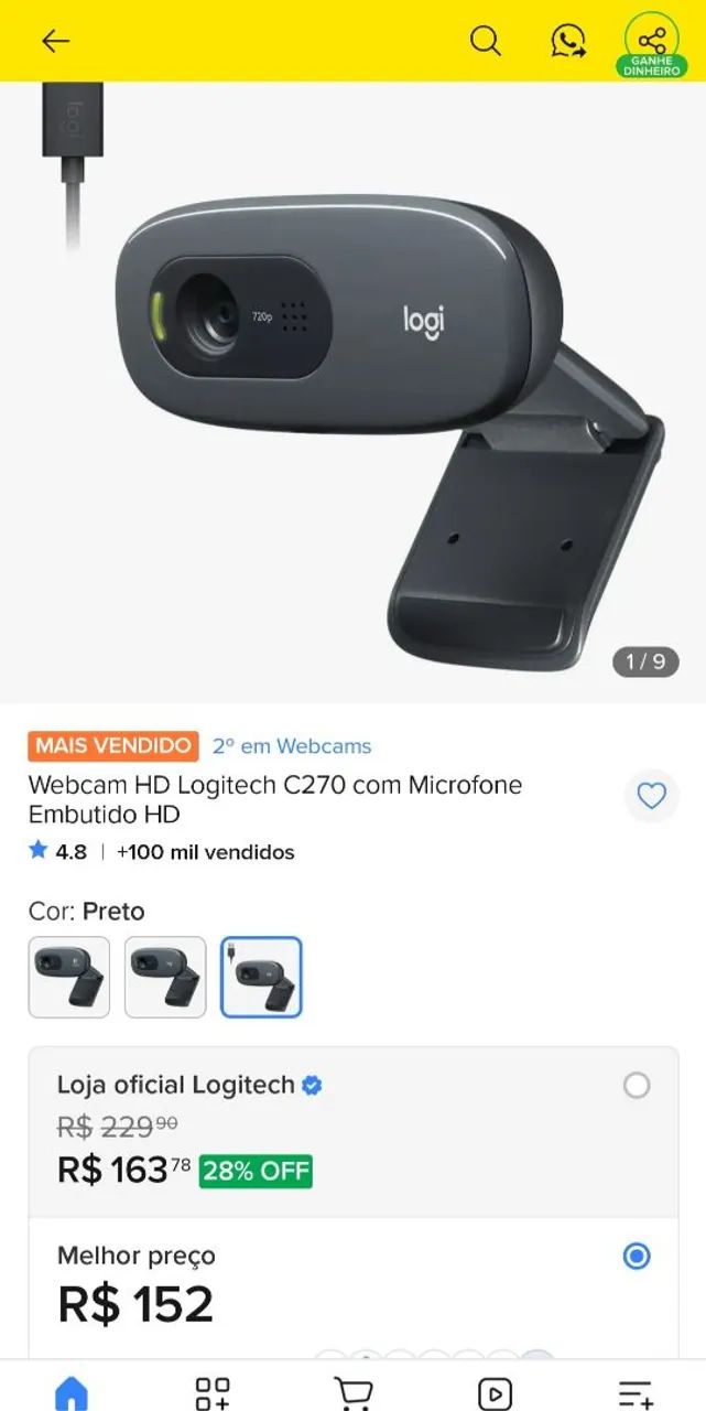 Webcam Logitech Mic embutido