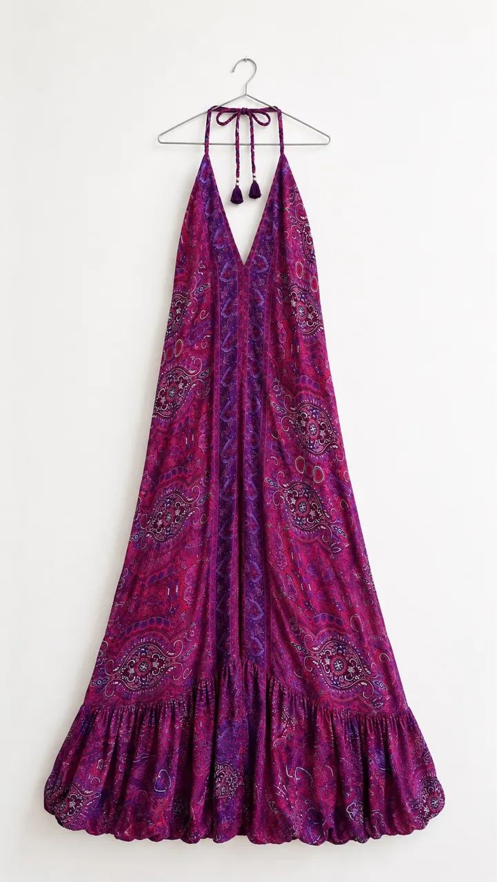Vestido indiano longo estampado roxo