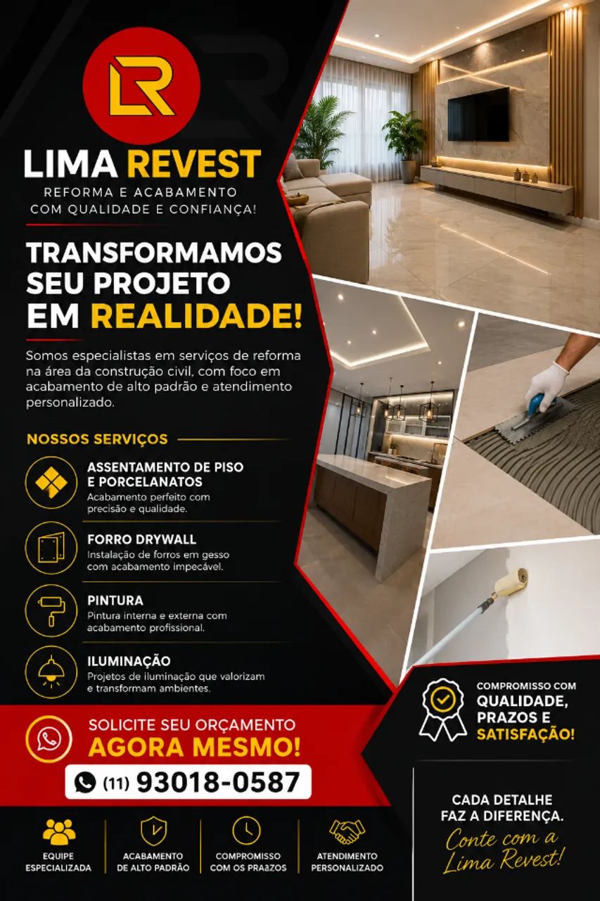 REFORMA E ACABAMENTO | PORCELANATO ? DRYWALL ? PINTURA