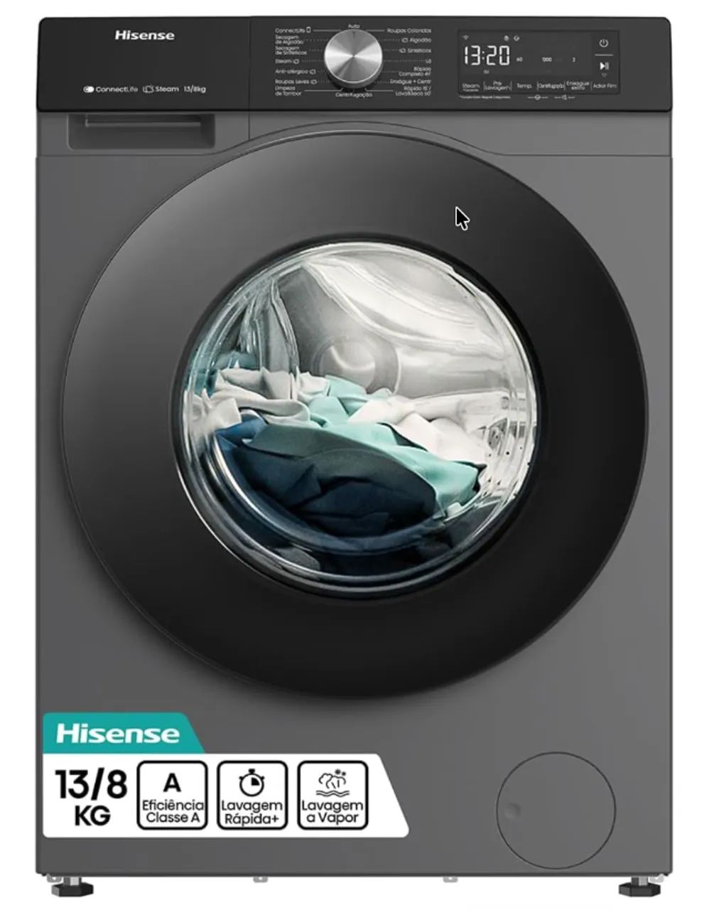 Hisense Lava e Seca, 13kg Lavagem/8kg Secagem, Wi-Fi, Steam, 13 Programas, Motor Inverter