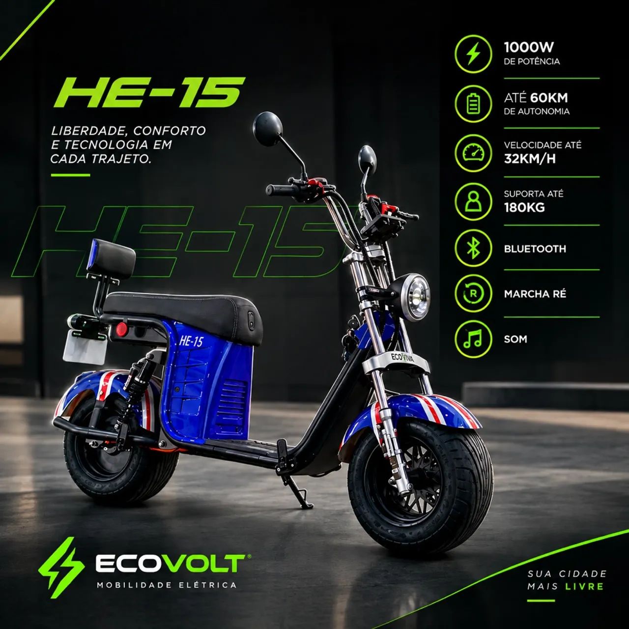 SCOOTER ELÉTRICA HE-15 1000W - NOVA