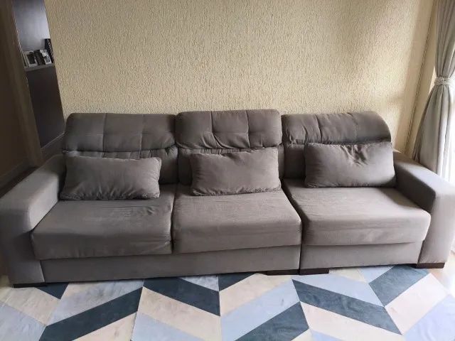 Sofá 3 Lugares Retrátil 2,85m em Linho Cinza Escuro - Foto 4