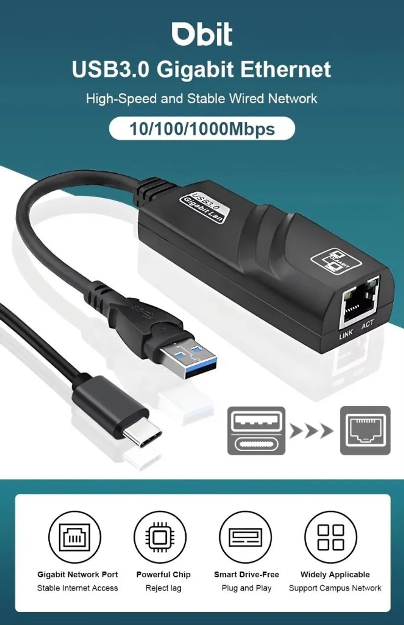 Adaptador Ethernet DBIT - Tipo C para RJ45 Gigabit