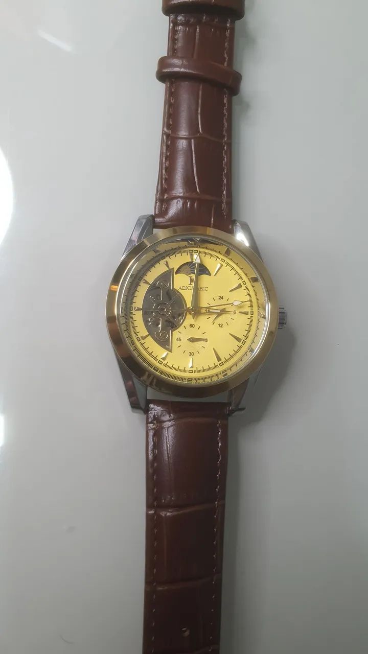 Relógio Automático Novo Pulseira Couro Masculino - Foto 4