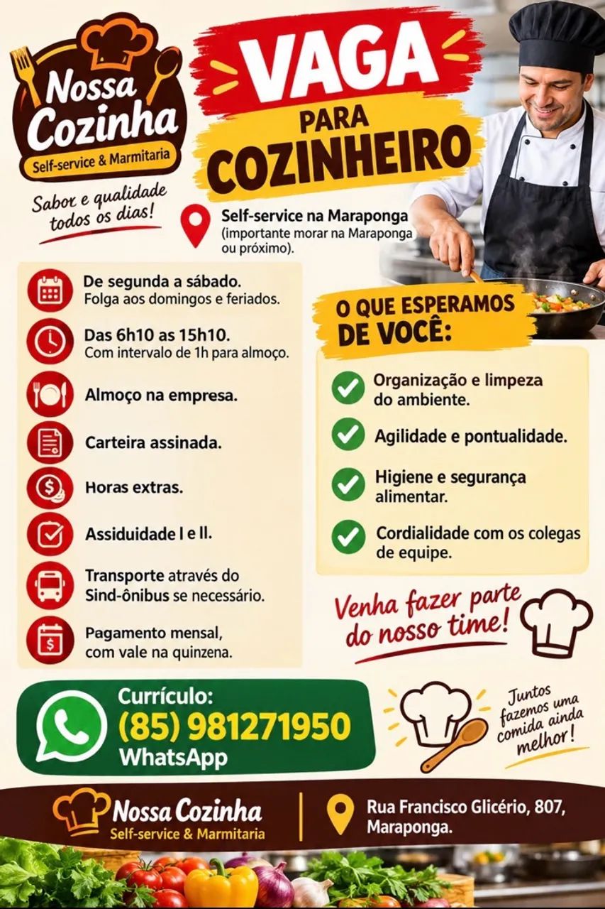 Vaga Cozinheiro.
