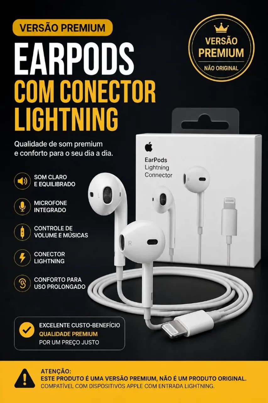 Fones Lightning Apple Qualidade Premium 