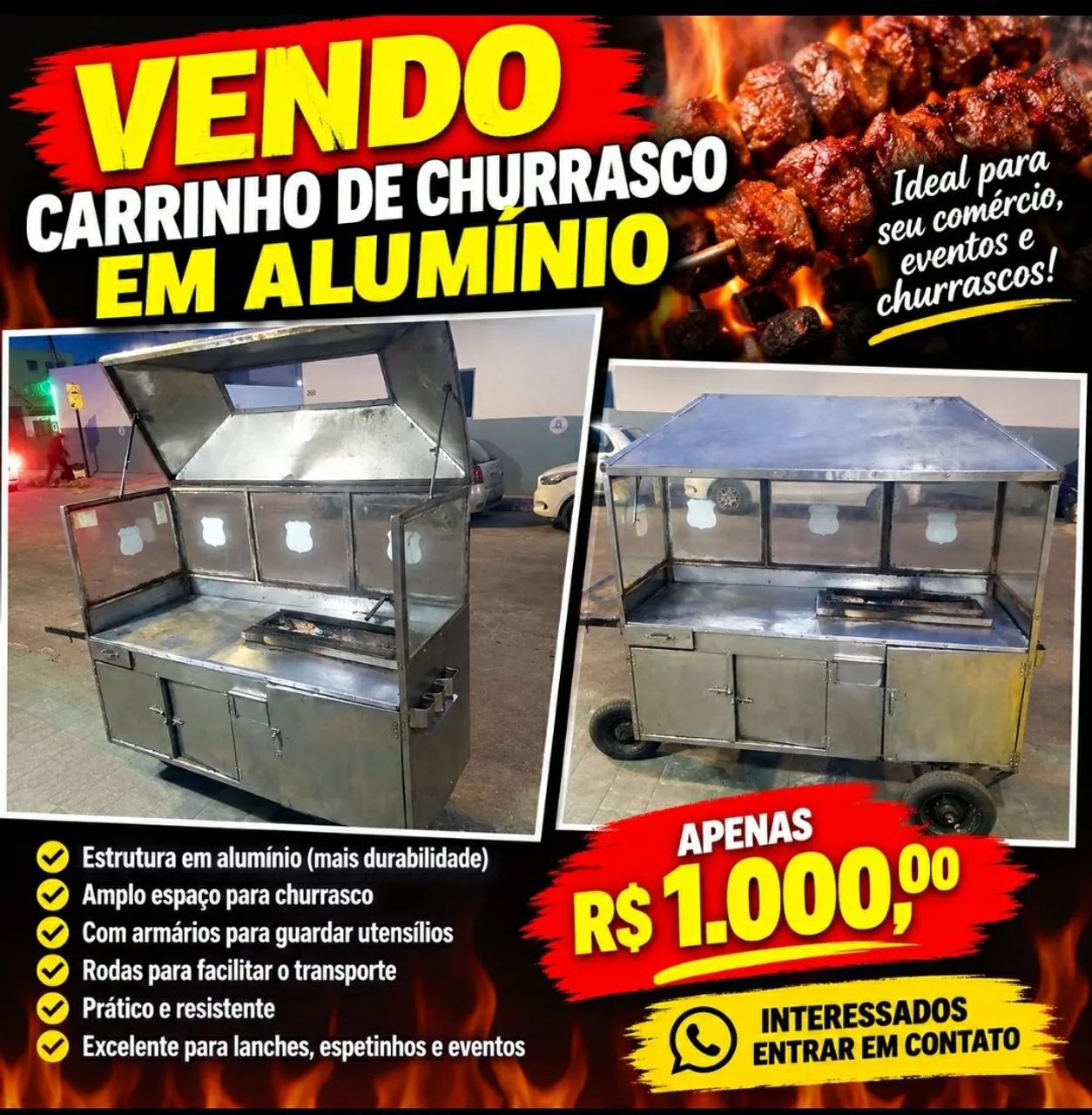 Vendo carrinho de churrasco em alumínio 