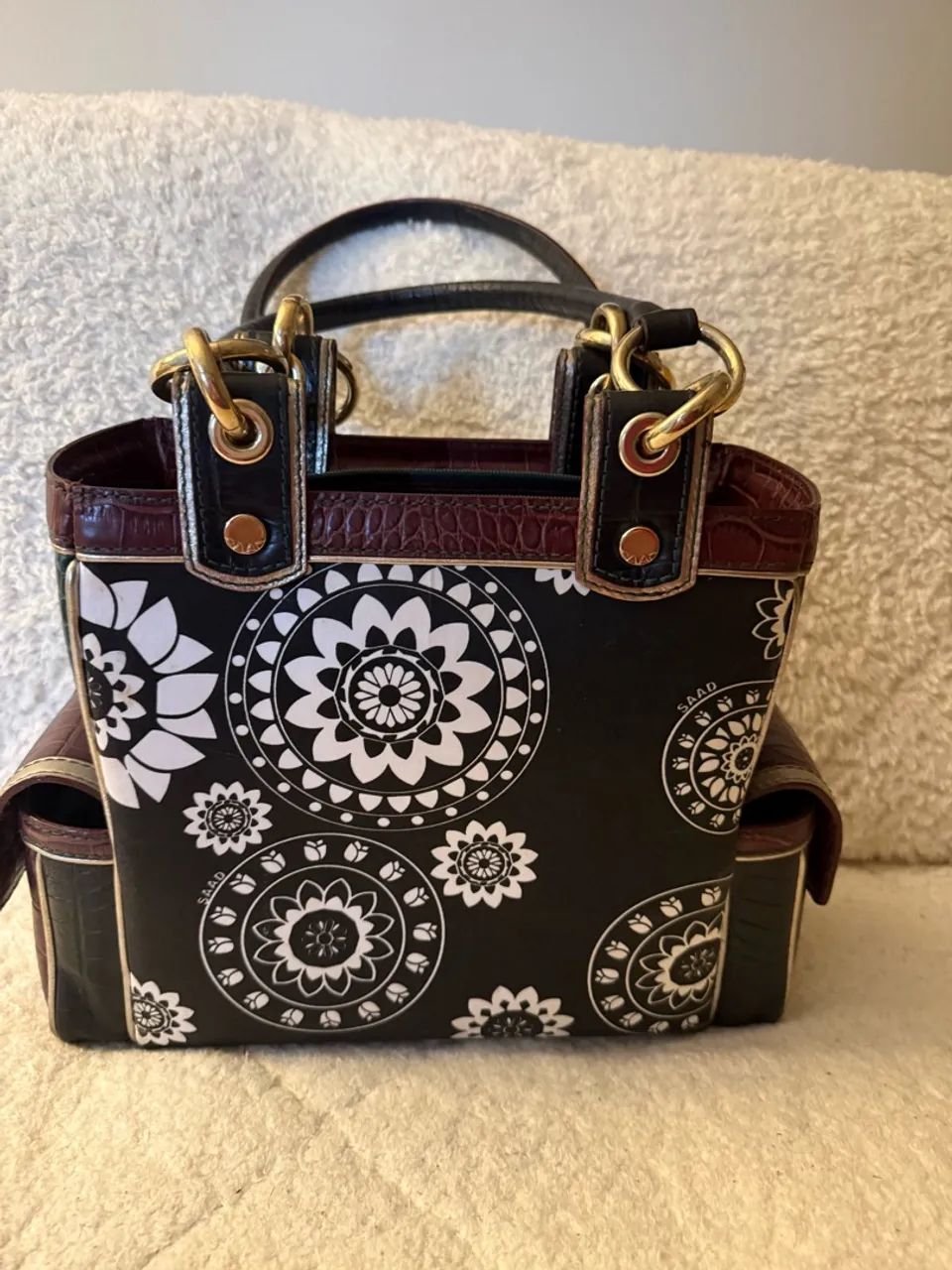 Bolsa Saad, tecido e couro, diferenciada, pouco usada. - Foto 2
