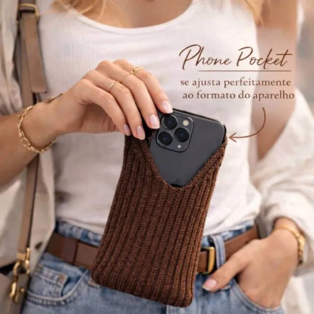 Capa Bolsa Phone Pocket Em Tecido 80cm [Marrom]  - Foto 4