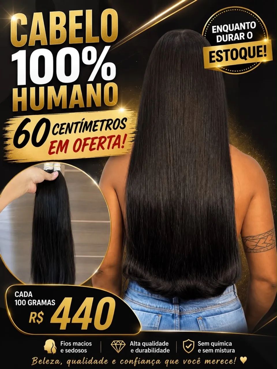 Cabelo humano 60 cm  pontas cheias - Foto 4