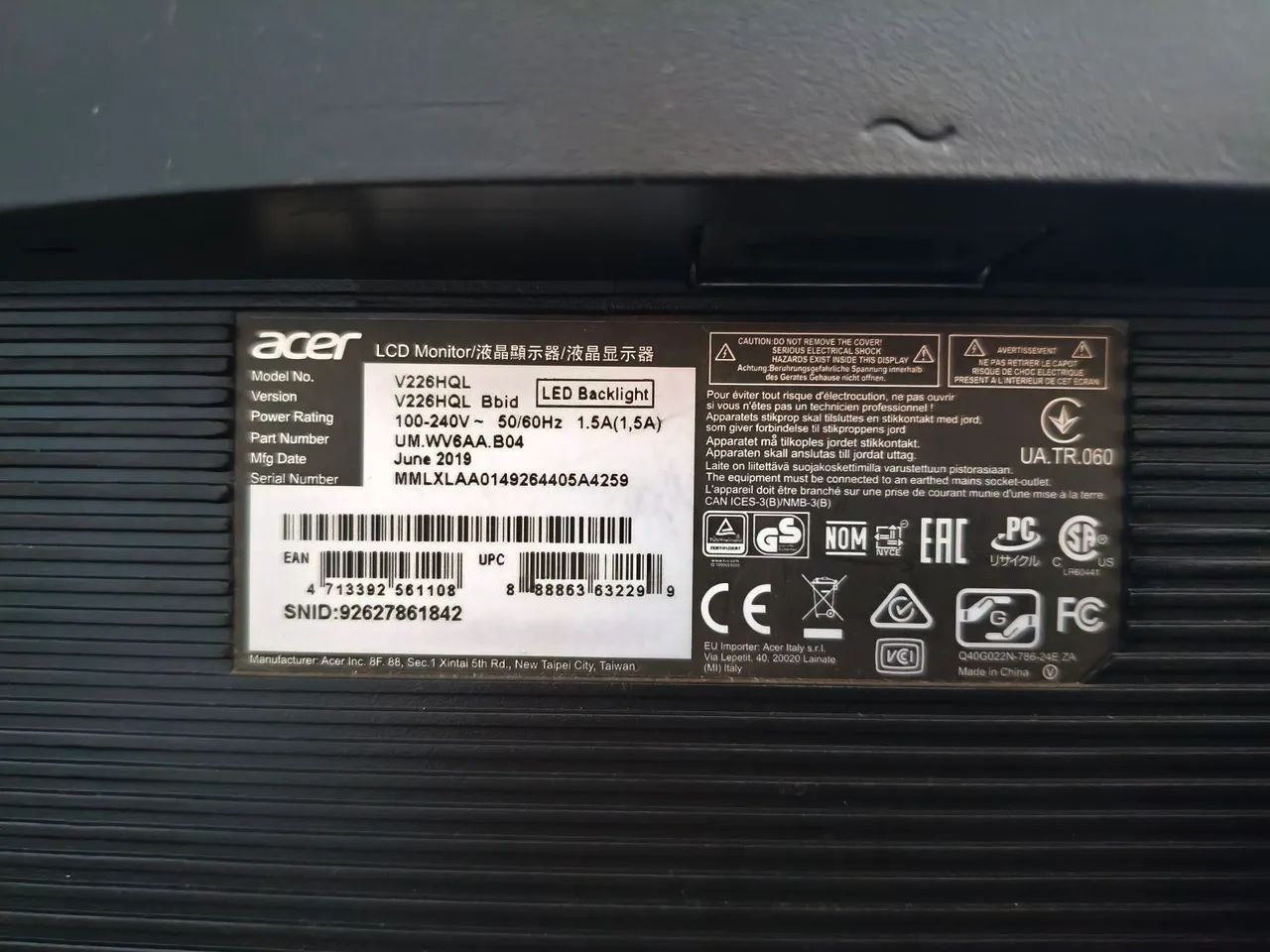 Monitor Acer V226HQL 21,5" Full HD - HDMI/VGA - Funcionando Perfeitamente - Foto 5