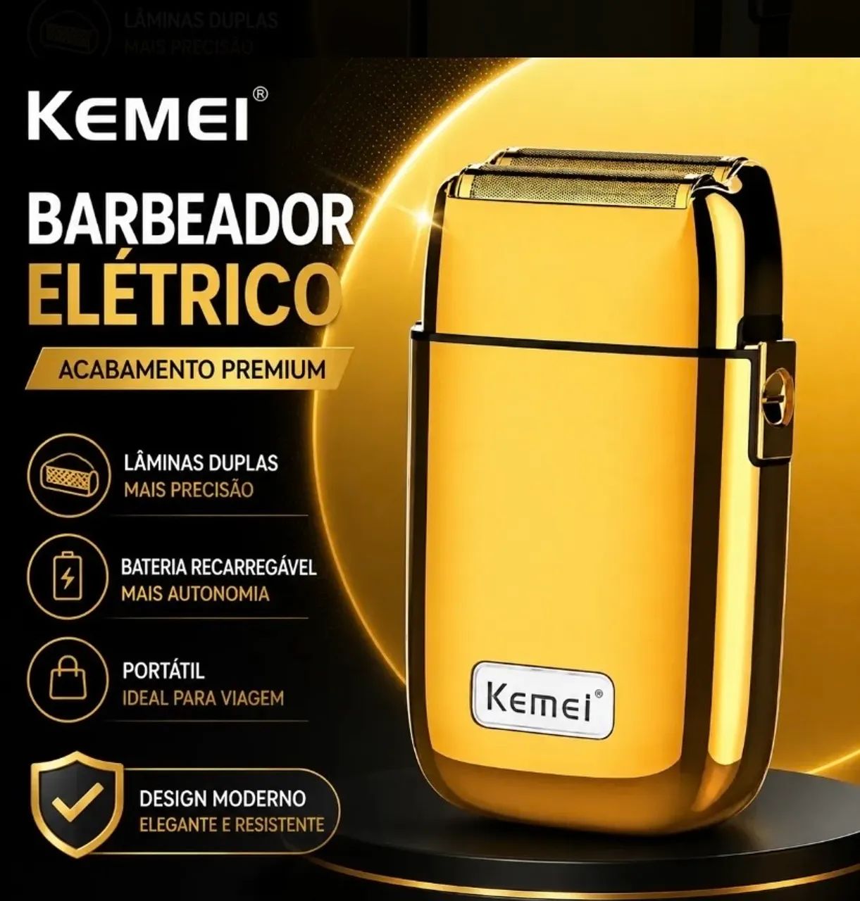 Barbeador Elétrico Semfio Kemei Km-tx1 Dourado Profissional - Foto 3