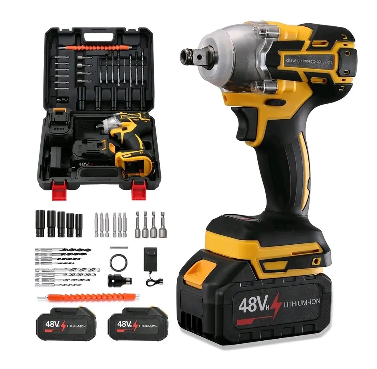 mhbbw　3点セット Chave de Impacto 3 em 1 48V com 2 Baterias, Maleta e Kit completo