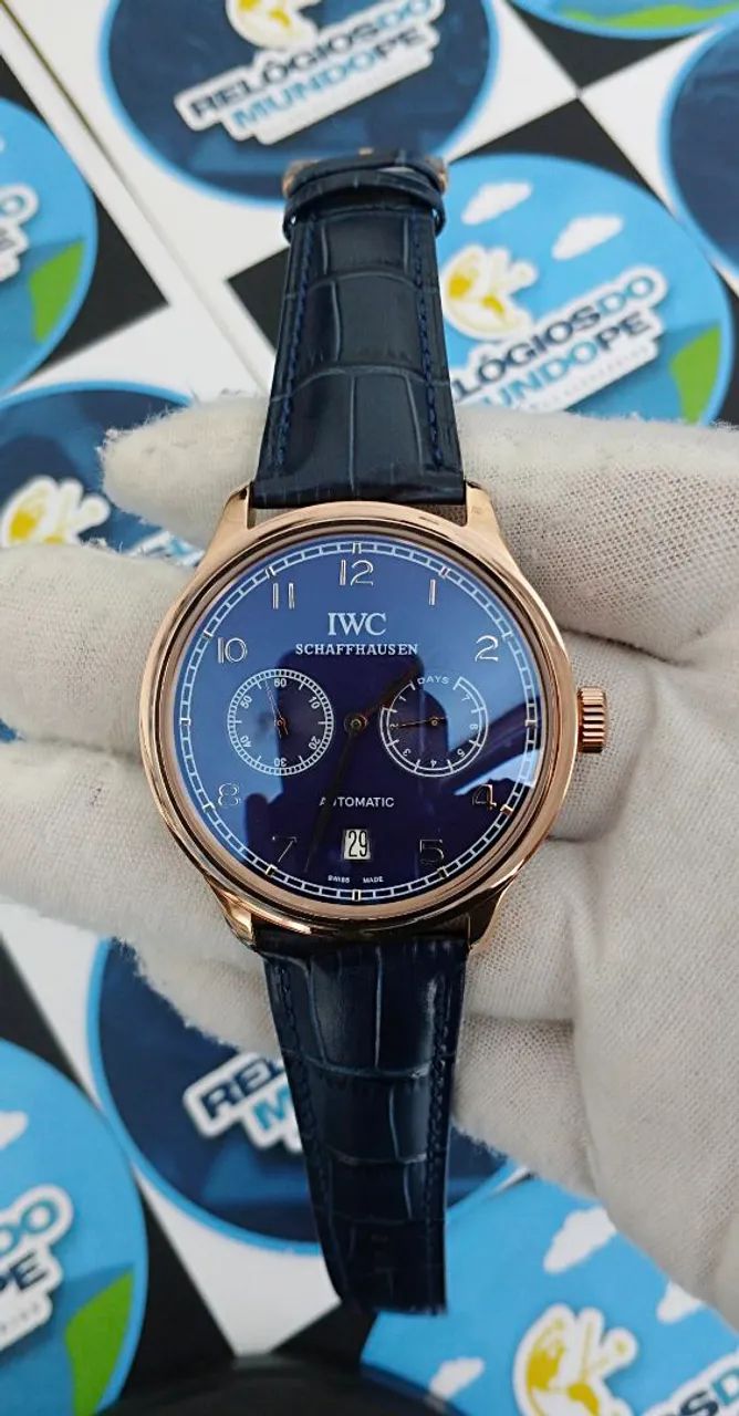 RELÓGIO IWC SCHAFFHAUSEN ROSE E FUNDO AZUL - Foto 4