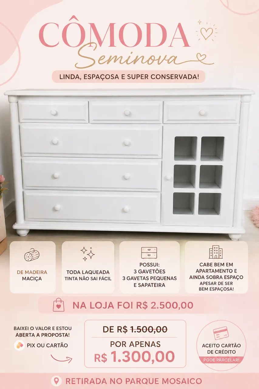 Cômoda maciça e laqueada