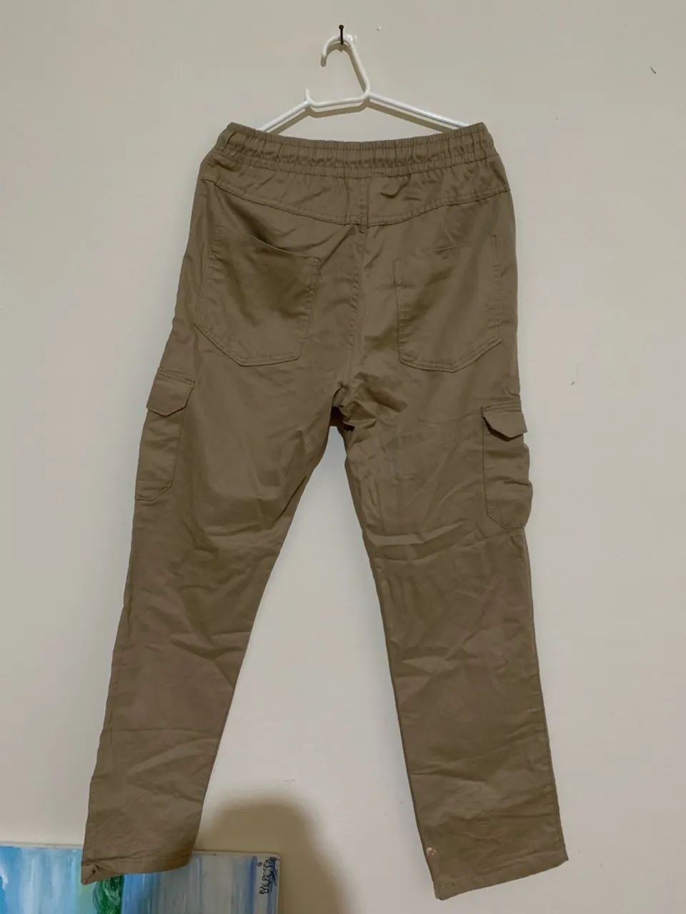 Calça Cargo Jogger Caqui Sarja com Elástico - Tam M - Foto 4