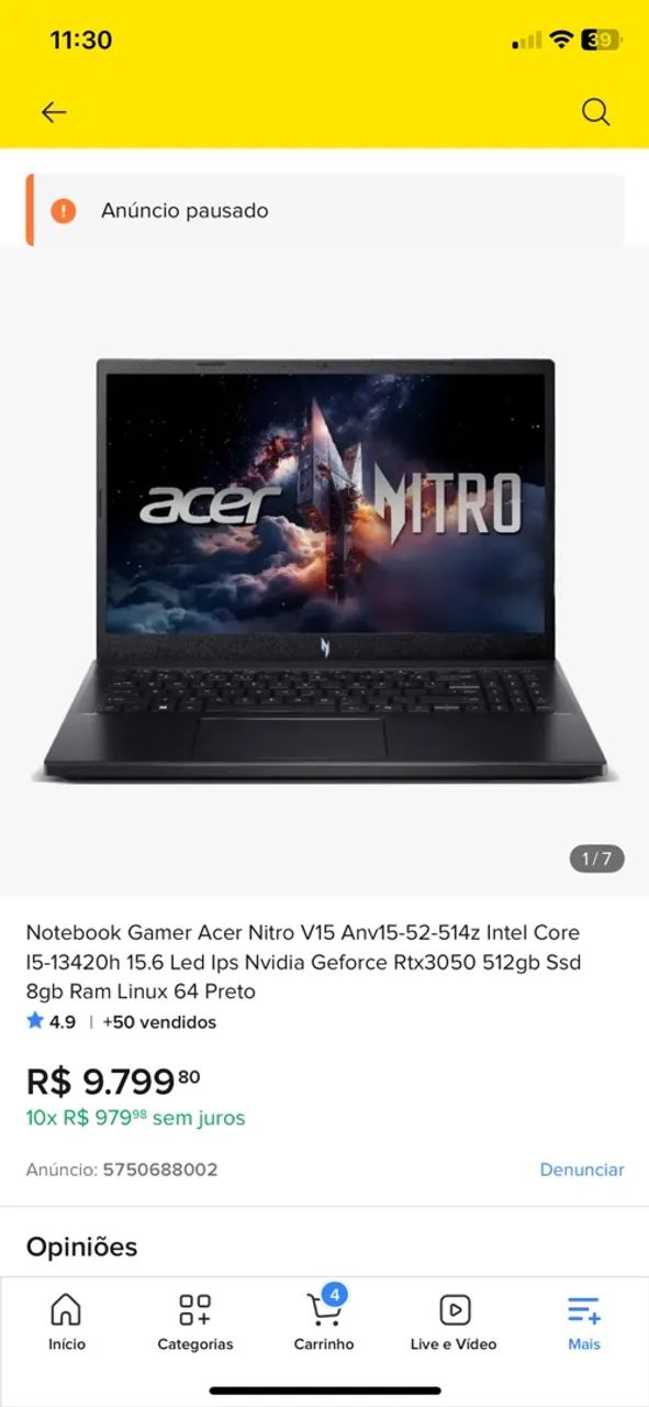 Notebook Gamer Acer Rtx3050  - Foto 5