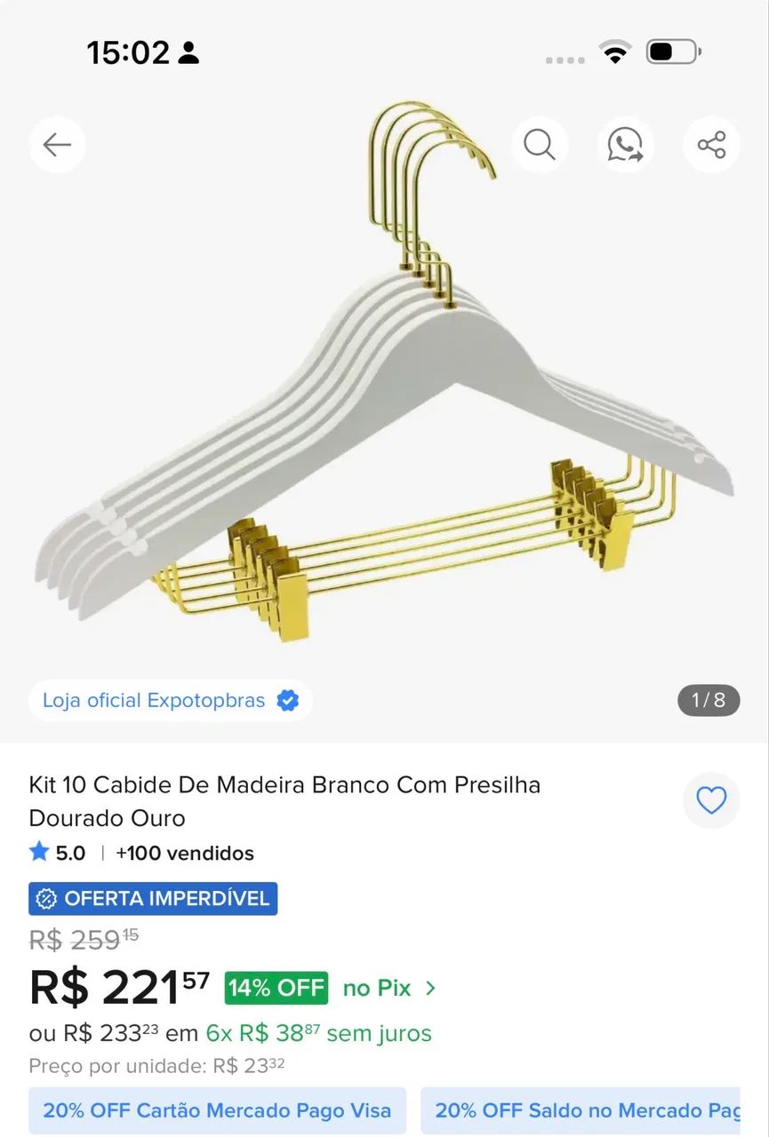 Vendo 47 cabides, em madeira , com presilhas em dourado. - Foto 3