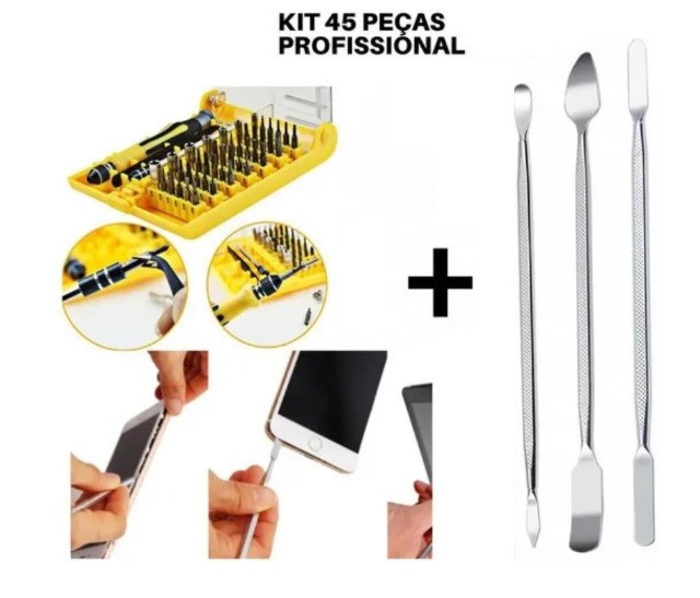 Kit Ferramenta Chave Profissional + 3 Espátulas de Aço para Abrir Celular Notebook