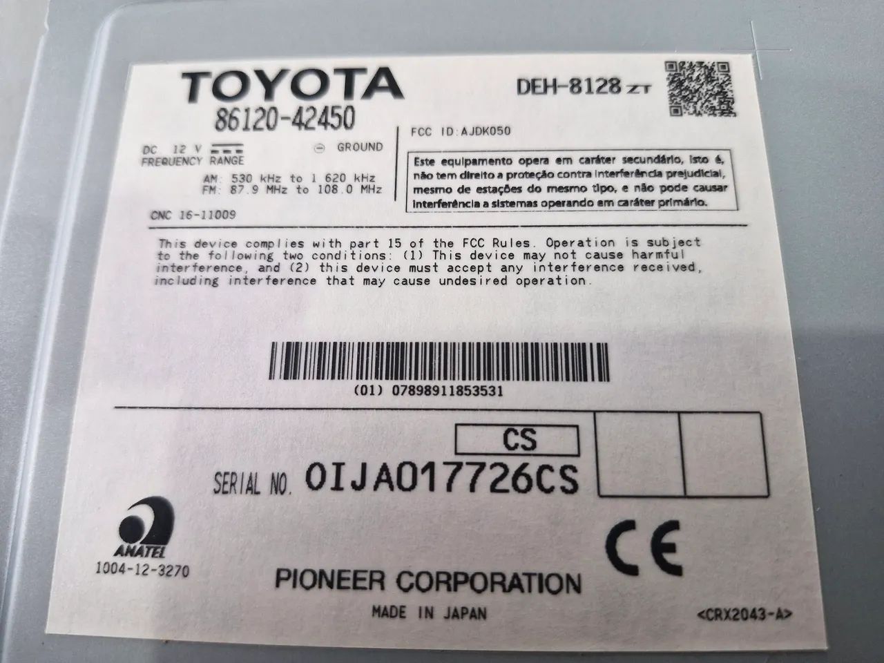 Rádio CD player Toyota RAV-4 2013/2015 Original Toyota - Peças
