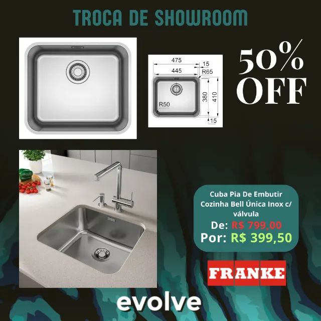 Cuba De Embutir Bell Única Franke 47,5x41 c/ Válvula 4,5