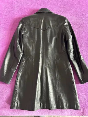 Sobretudo de couro preto feminino 40 - Foto 5