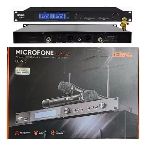 Microfone lelong sem fio Uhf Digital Multifrequencia Duplo Uhf Le-913 - Foto 2