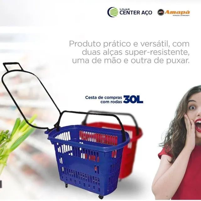 Cesta de mercado com alças e com rodinhas na Promocao, Imperdivel- 71- * - Foto 3