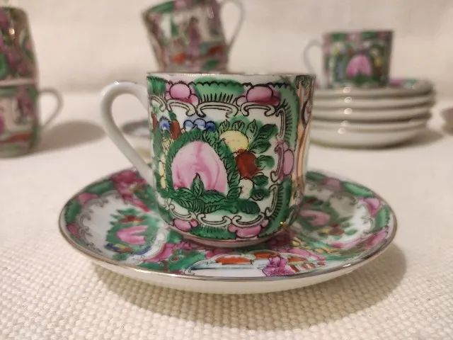 Conjunto de Café Chinês Pintado à Mão Porcelana Macau com 9 Peças - Foto 4