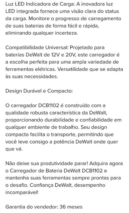 Carregador BateriCarregador de Bateria  12v 20v Dcb1102 Dewalt - Foto 3