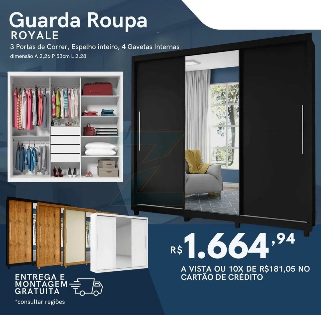 Guarda-Roupa Royale 3 Portas de Correr