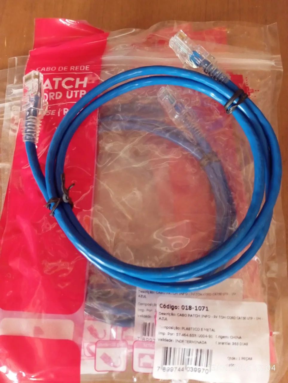 Cabo de Rede Patch Cat5e Cord UTP Azul - kit com 10 unidades 1 MetrosNovo - Foto 2