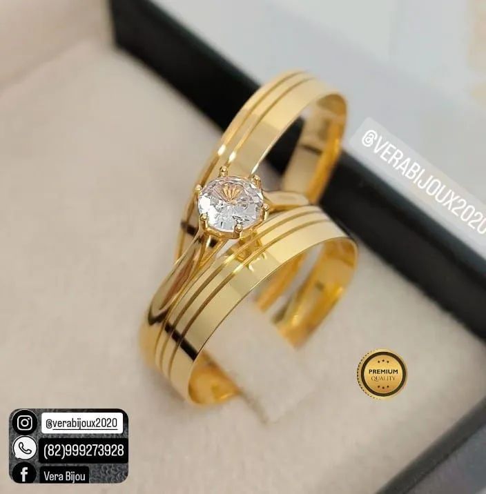 KIT TRIO DE ALIANÇAS BANHADAS A OURO 18K  - Foto 3