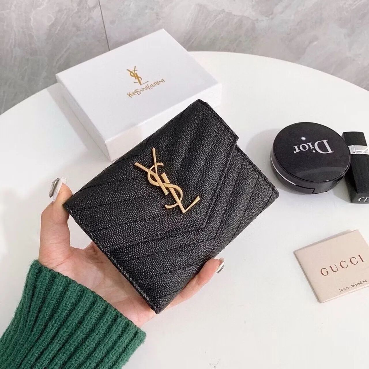 Carteira YSL Original Preta Caviar Original 