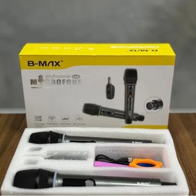 Kit 2 Microfones Sem Fio Dinâmicos Com Painel B-Max BM-248B - Foto 3