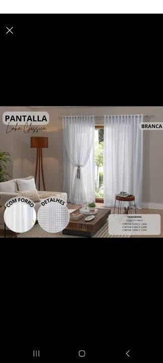 Cortina de renda Branca para Sala com forro. - Linha Clássica