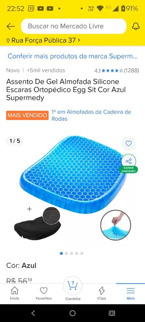 Assento De Gel Almofada Silicone Escaras Ortopédico Egg Sit Cor Azul Supermedy - Foto 5